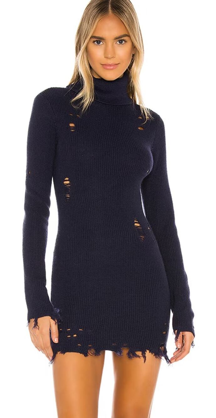 Lovers + Friends Womens Keeney Mini Sweater Dress Medium Blue Wool Blend Grunge